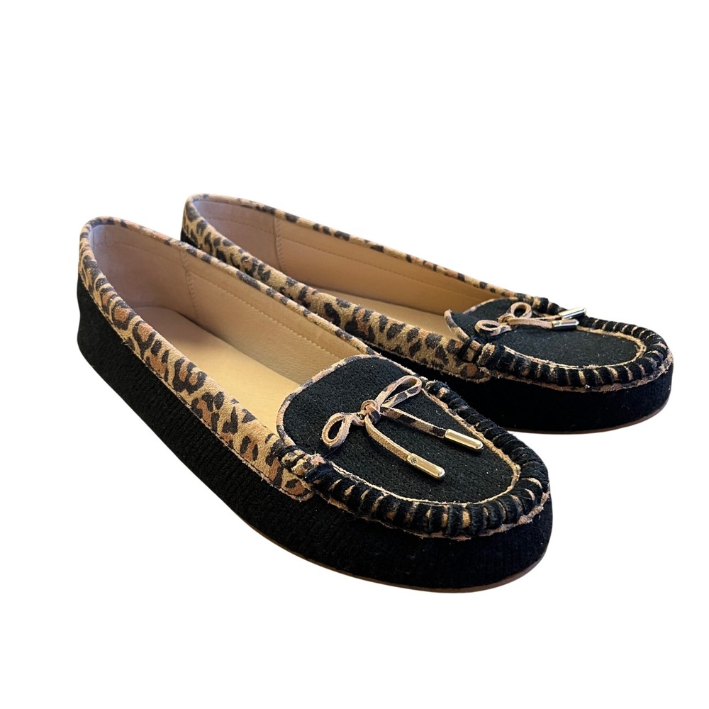 JACK ROGERS Black Leopard Print Moccasin Loafers Shoes Womens 10 Millie Comfort
